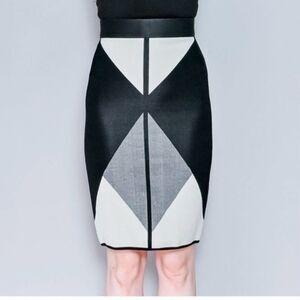 OCTAVIO PIZARRO extra small Chic Black and White Geometric Skirt Knit Pencil